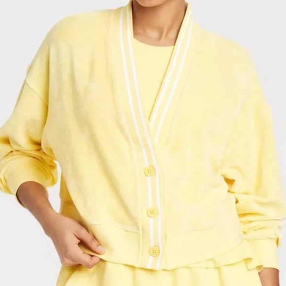 JoyLab Women's Soft Yellow Terry Cardigan - Picture 1 of 3